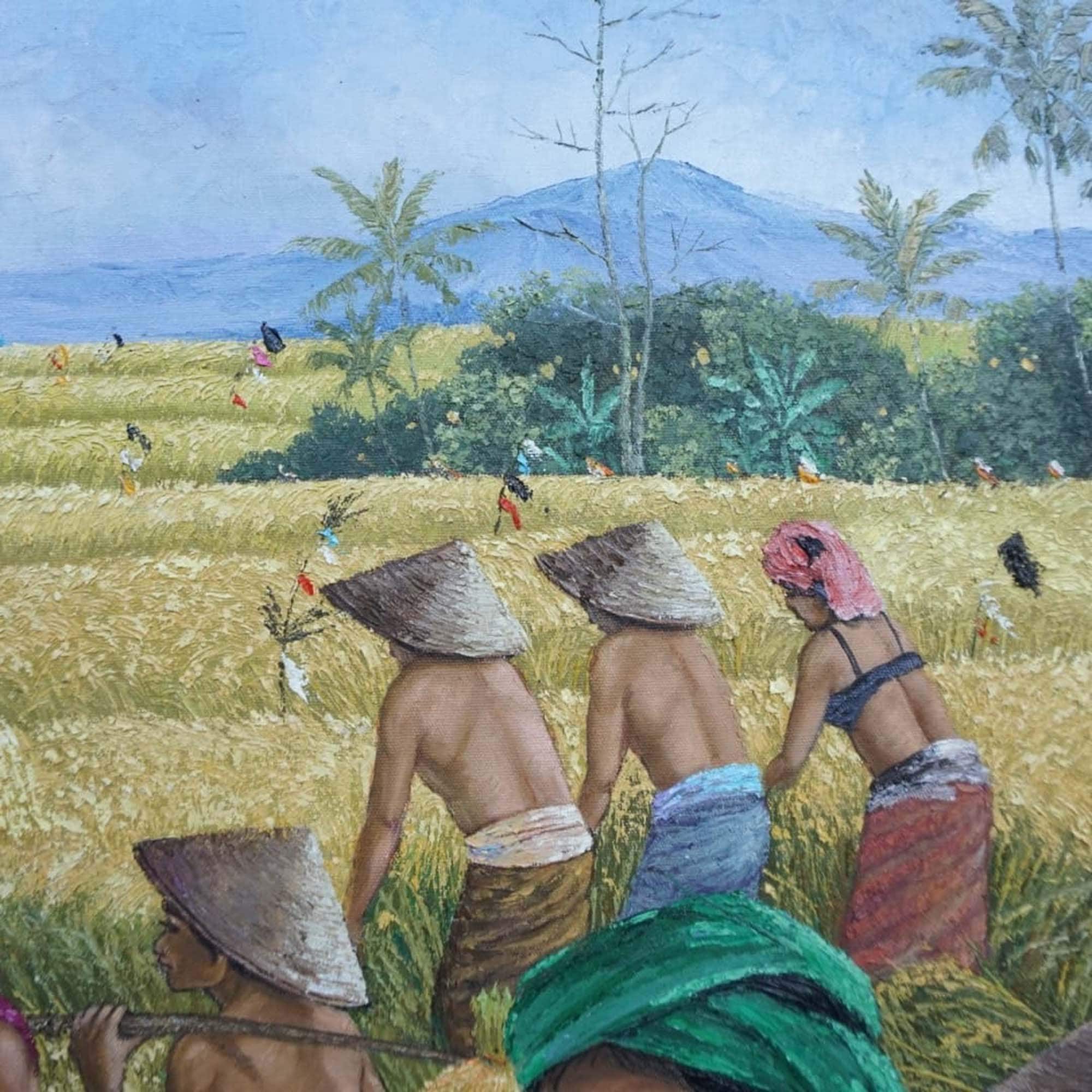 バリ島の田んぼを描いた収穫の絵画、室内装飾 - Etsy 日本