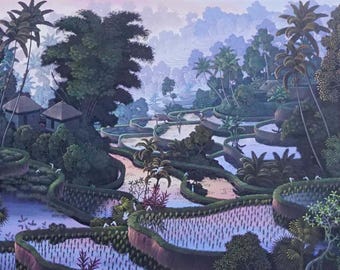 バリ島の棚田の油絵 - ウブドの風景画 - Etsy 日本