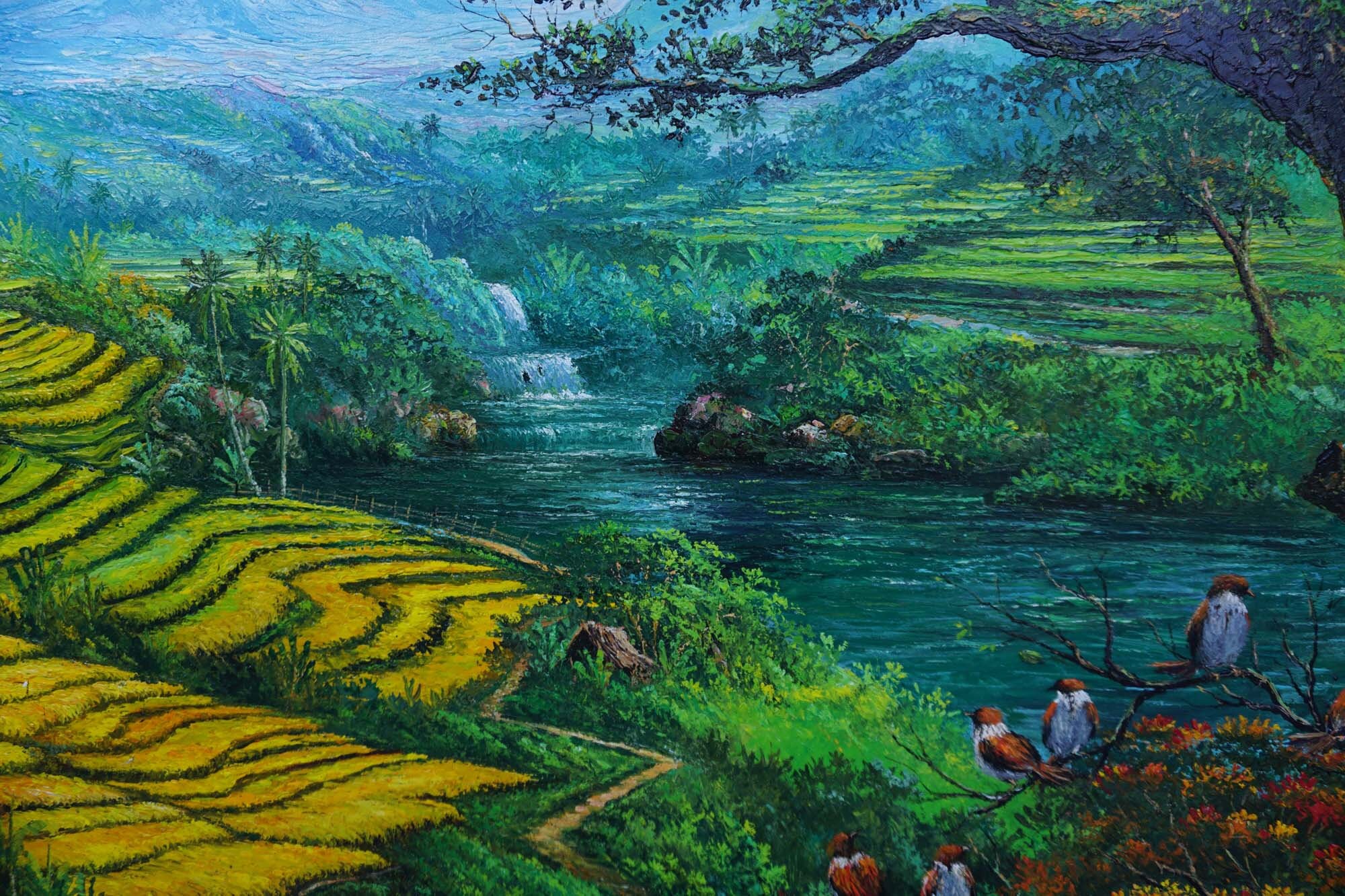 棚田風景　油彩画　バリ島絵画 バリ島の棚田の油絵 - 手作りの風景画 - Etsy 日本