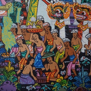 Balinese Oil Painting: Traditional Village Scene, Original Artwork