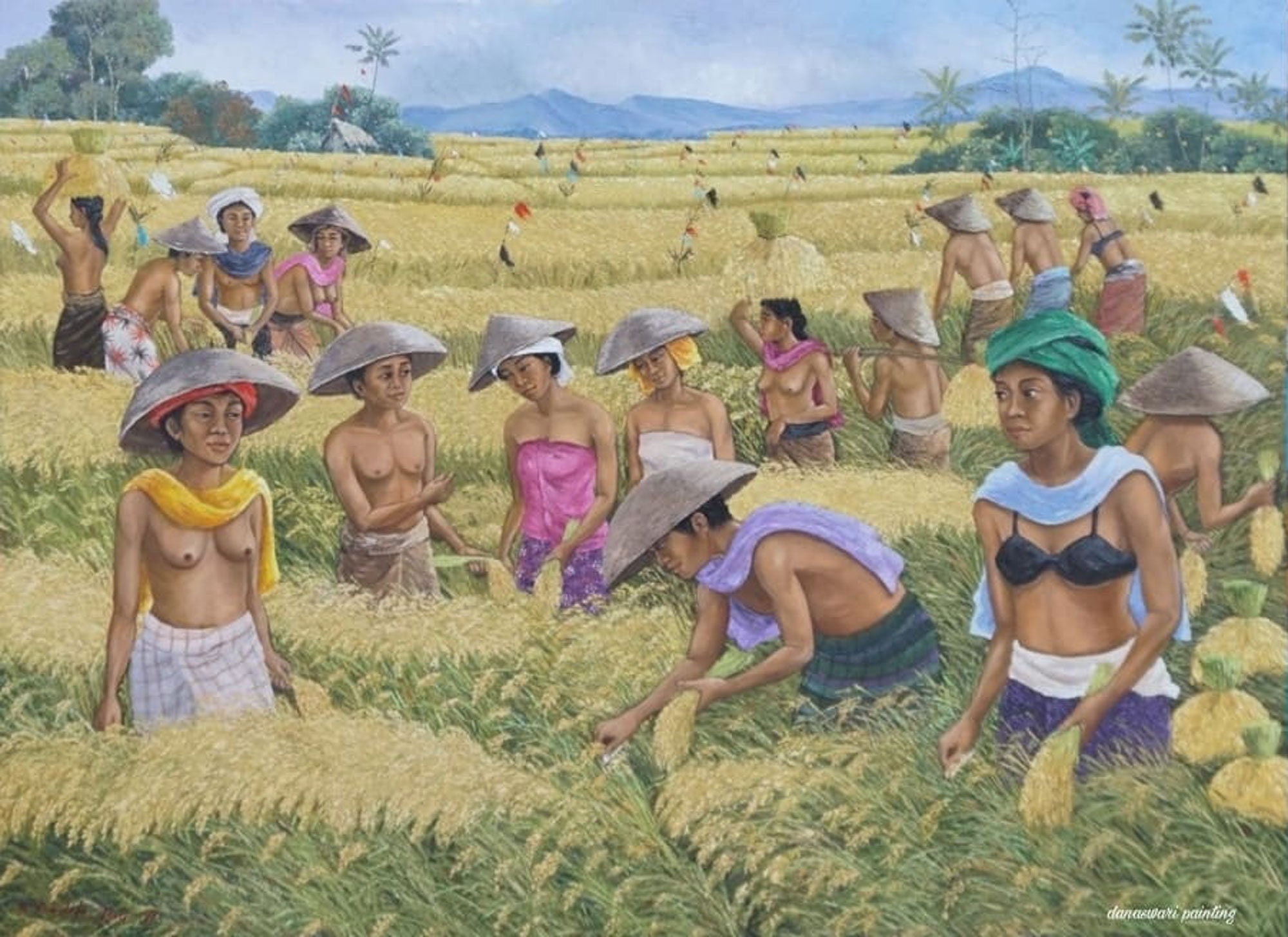 バリ島の伝統的な農作業アート 絵画 バリ島の伝統的な農作業アート 絵画