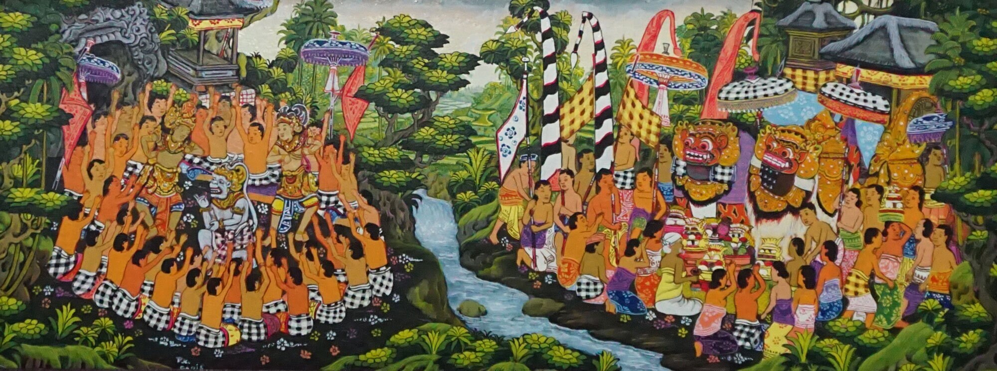 バリ島のバロン ケチャック ダンスの絵画、オリジナル絵画、室内装飾