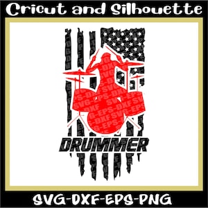 Drummer Svg, Drum Svg, Drum Stick Svg, &quot;Drummer Flag Distressed&quot; - Eps,Dxf,Svg,Png,Cricut,Silhouette