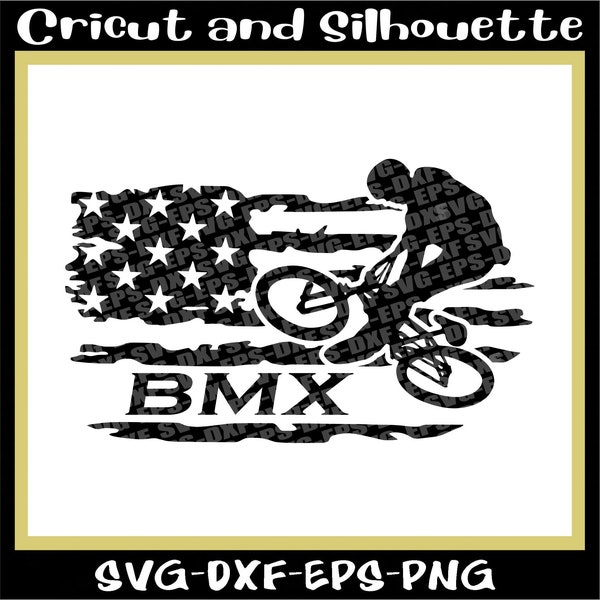 BMX Svg, Bmx Svg Files, American Flag Distressed BMX Svg, Bike, Bicycle, Stunt, Freestyle, Eps,Dxf,Svg,Png,Cricut,Silhouette