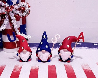 Gnome/ Patriotic Gnome Set/ Miniature Gnome/Garden Gnome/Fourth of July Gnomes/ Christmas Gift / Tiered Tray