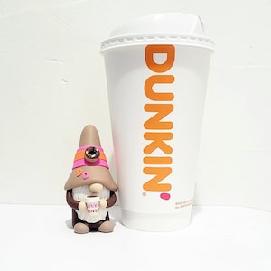 Miniature Gnome/Dunkin Donuts Inspired Coffe Gnome/ Handmade/ Gift/ Tiered Tray/Easter/Christmas Gift