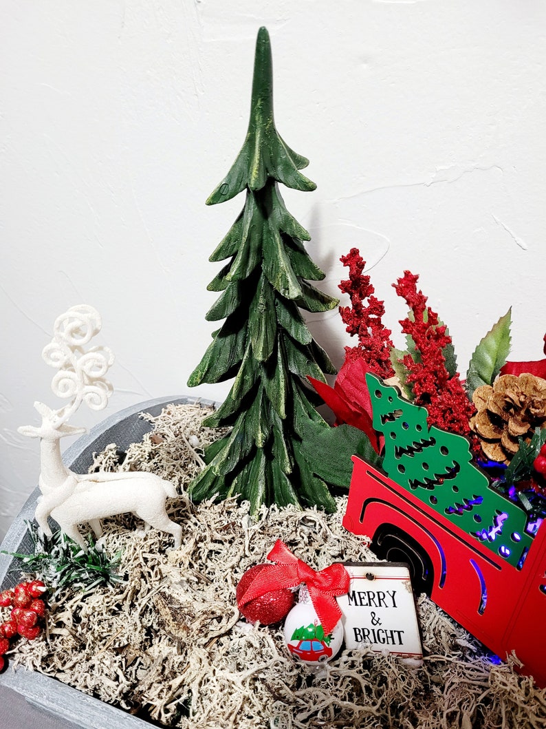 Red truck Christmas tree centerpiece