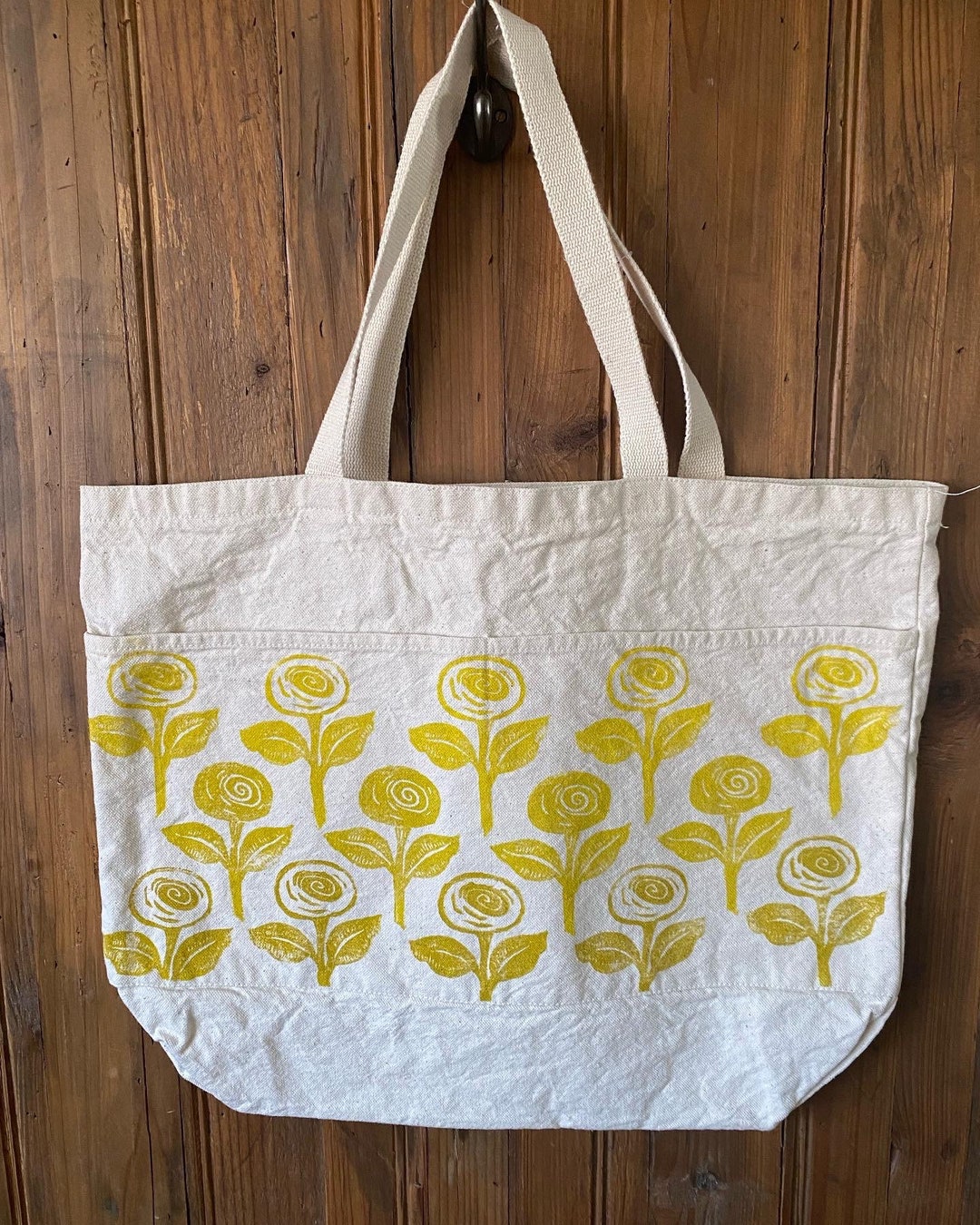 Yellow Rose Canvas Tote Bag 16x19 With Pockets - Etsy