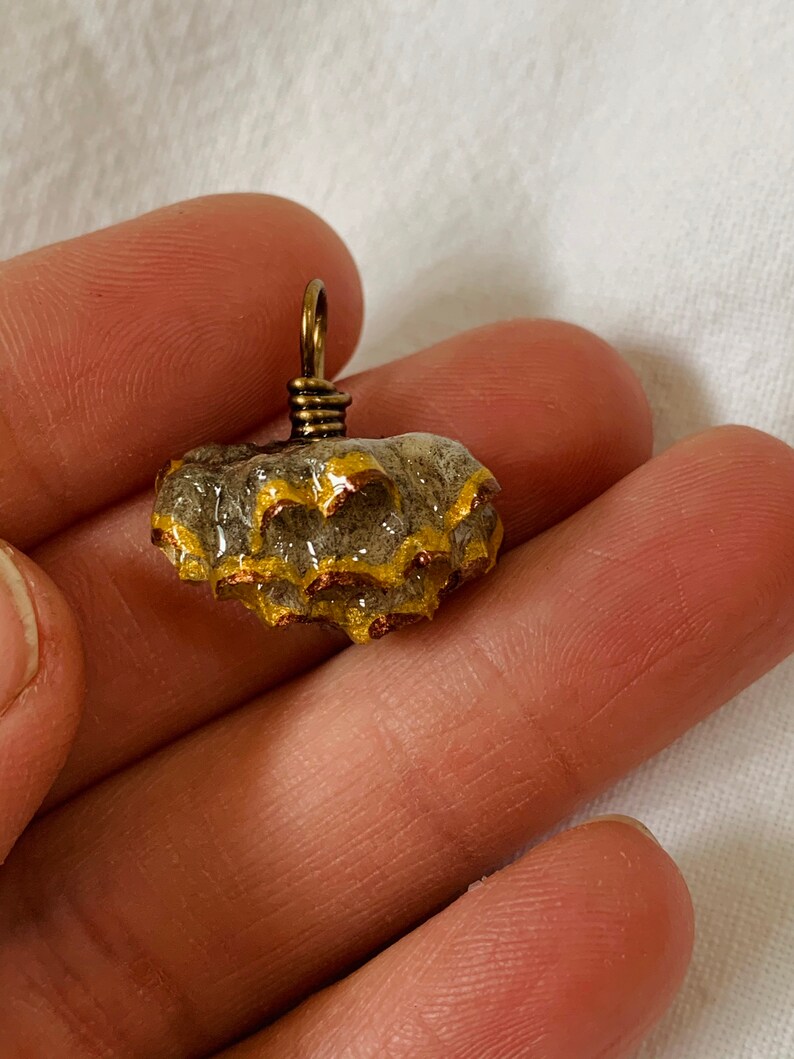Bronze /& Gold Touched Wasp a nest Pendant b