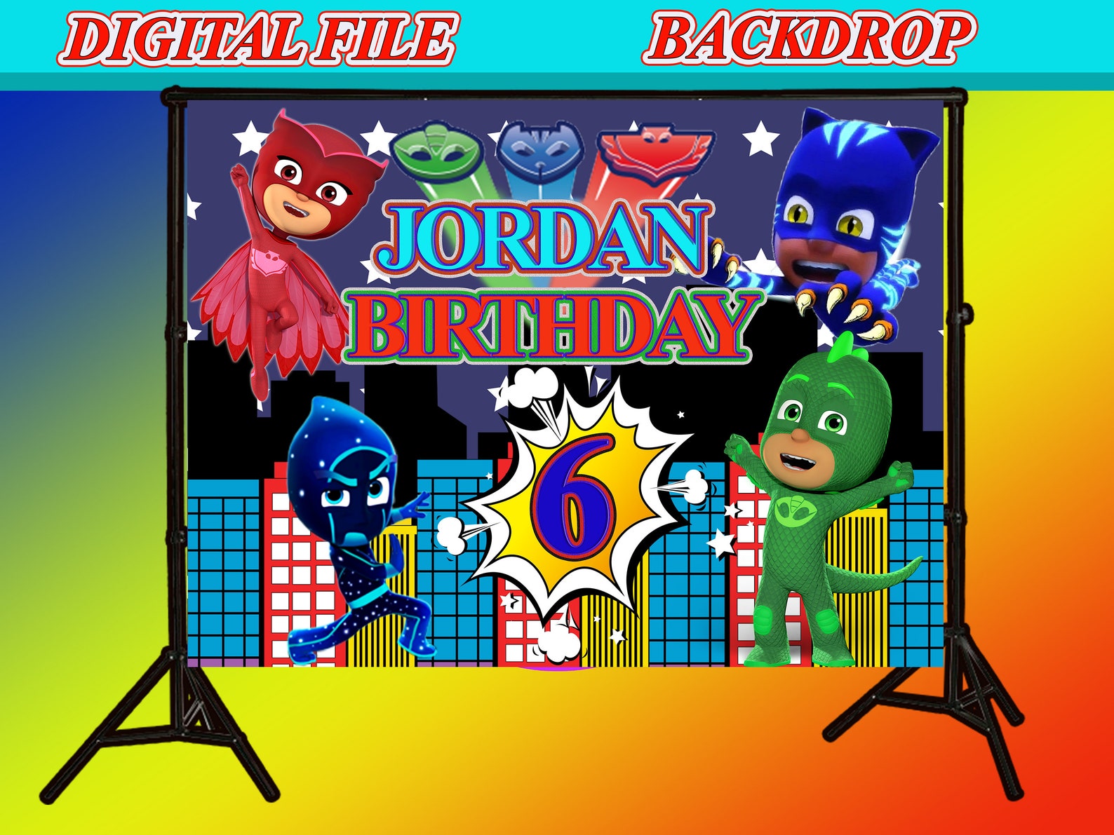 PJ Mask Backdroppj Mask Birthday Backdroppj Mask Banner Etsy