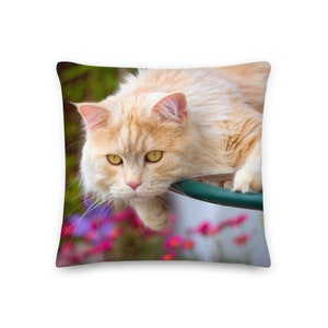 Decorative Cushion / Pillow Beige Lying Cat