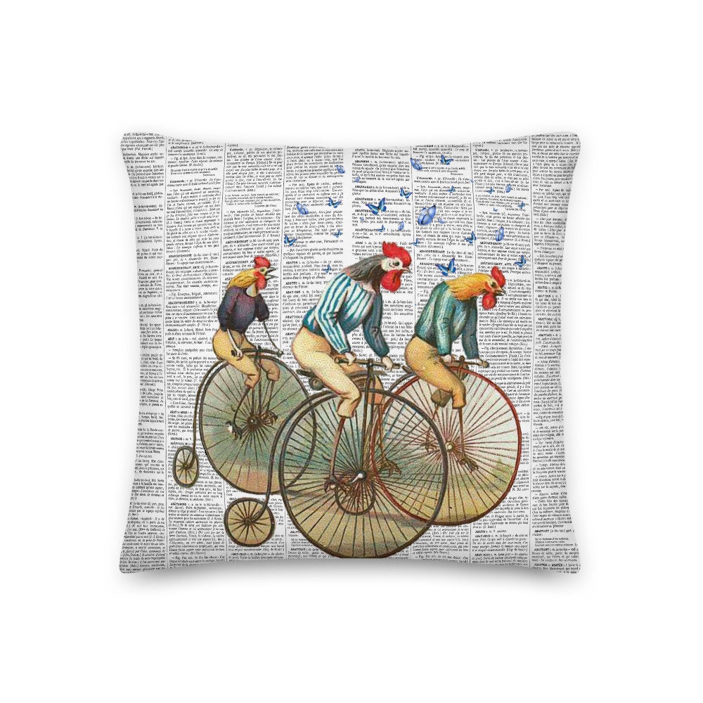 Coussin Décoratif Style Vintage en Tissu Imprimé Bicyclette Ancienne Grand Bi
