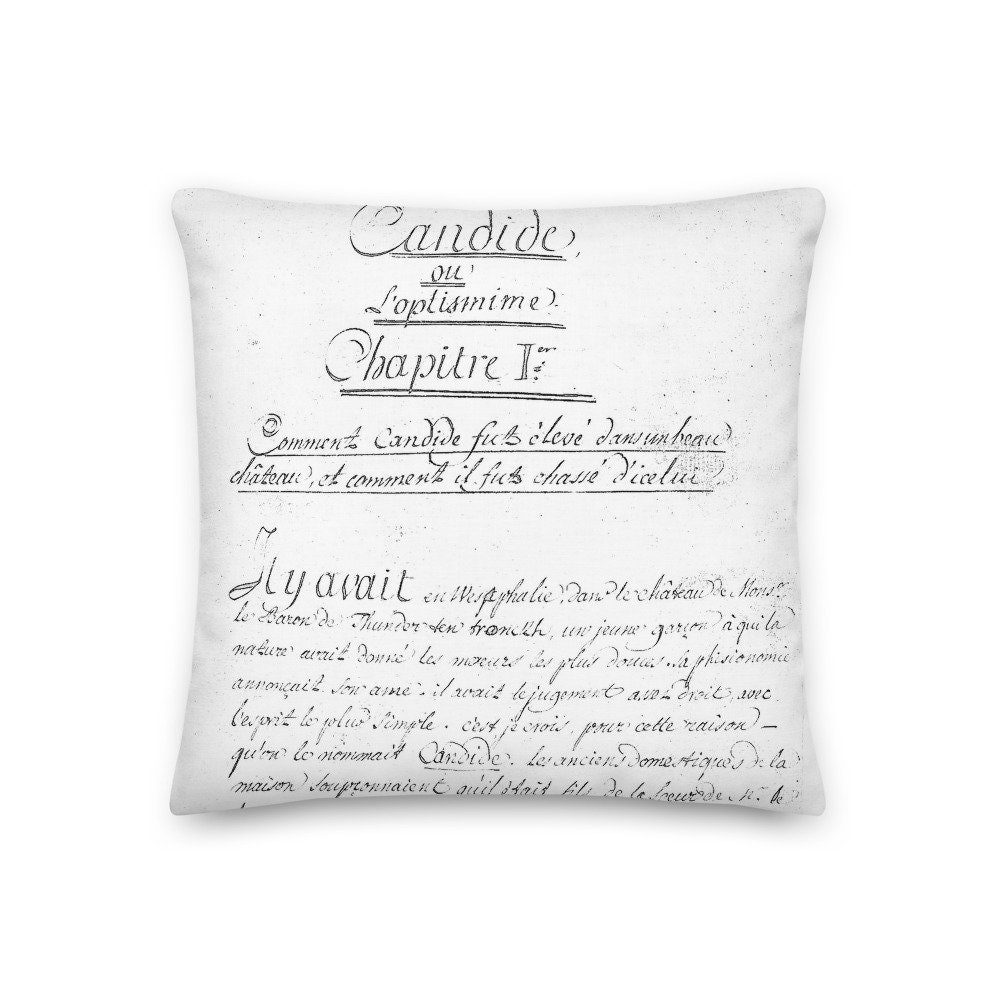 Coussin Littéraire Voltaire Manuscrit de Candide