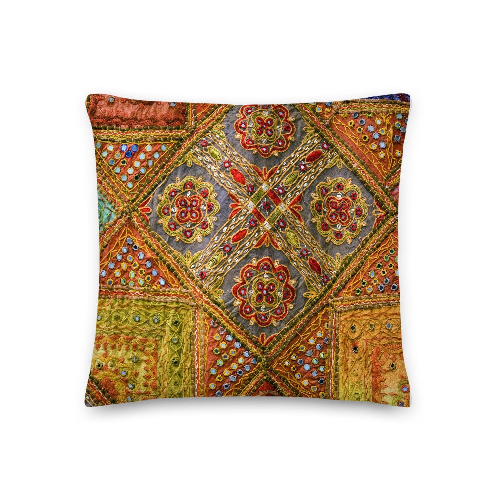 Coussin Décoratif Motif Tissu Indien