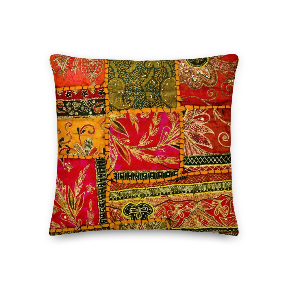 Coussin Décoratif Motif Tissu Indien Rouge