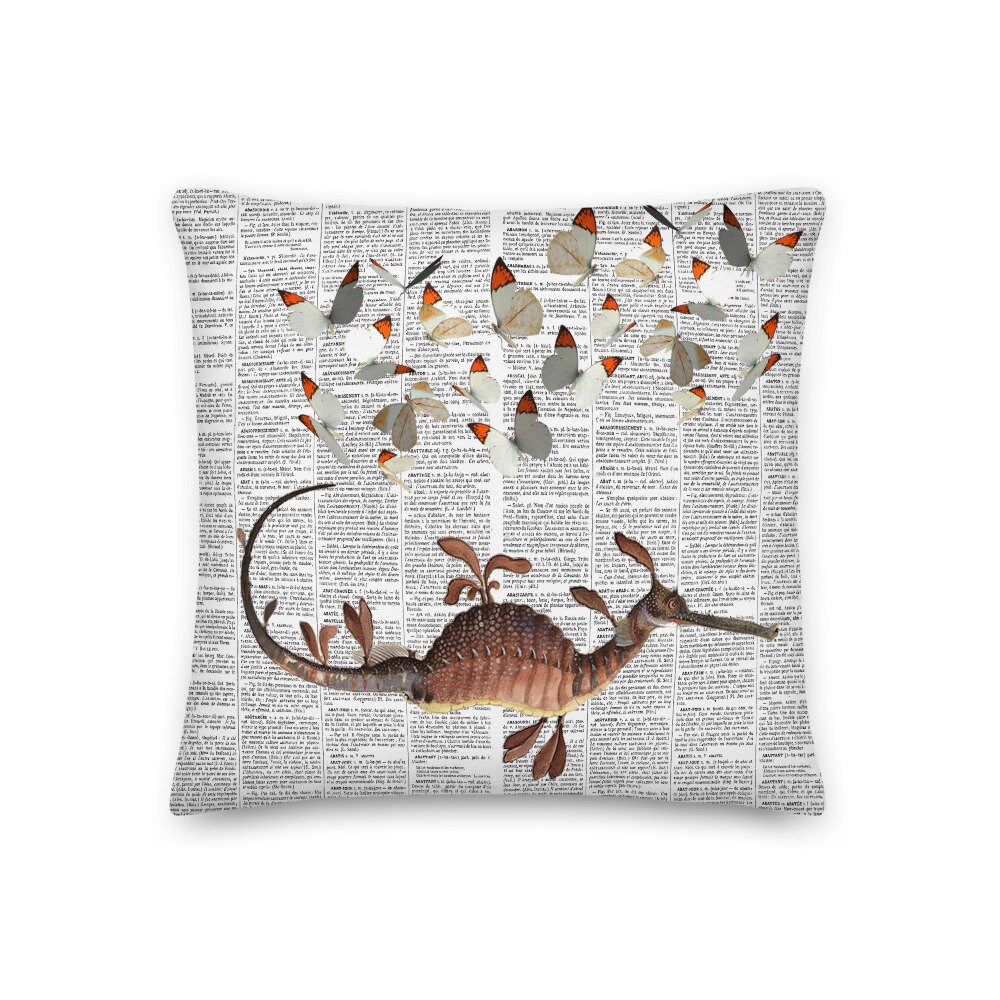 Coussin Décoratif Style Vintage en Tissu Imprimé Animal Imaginaire et Papillons