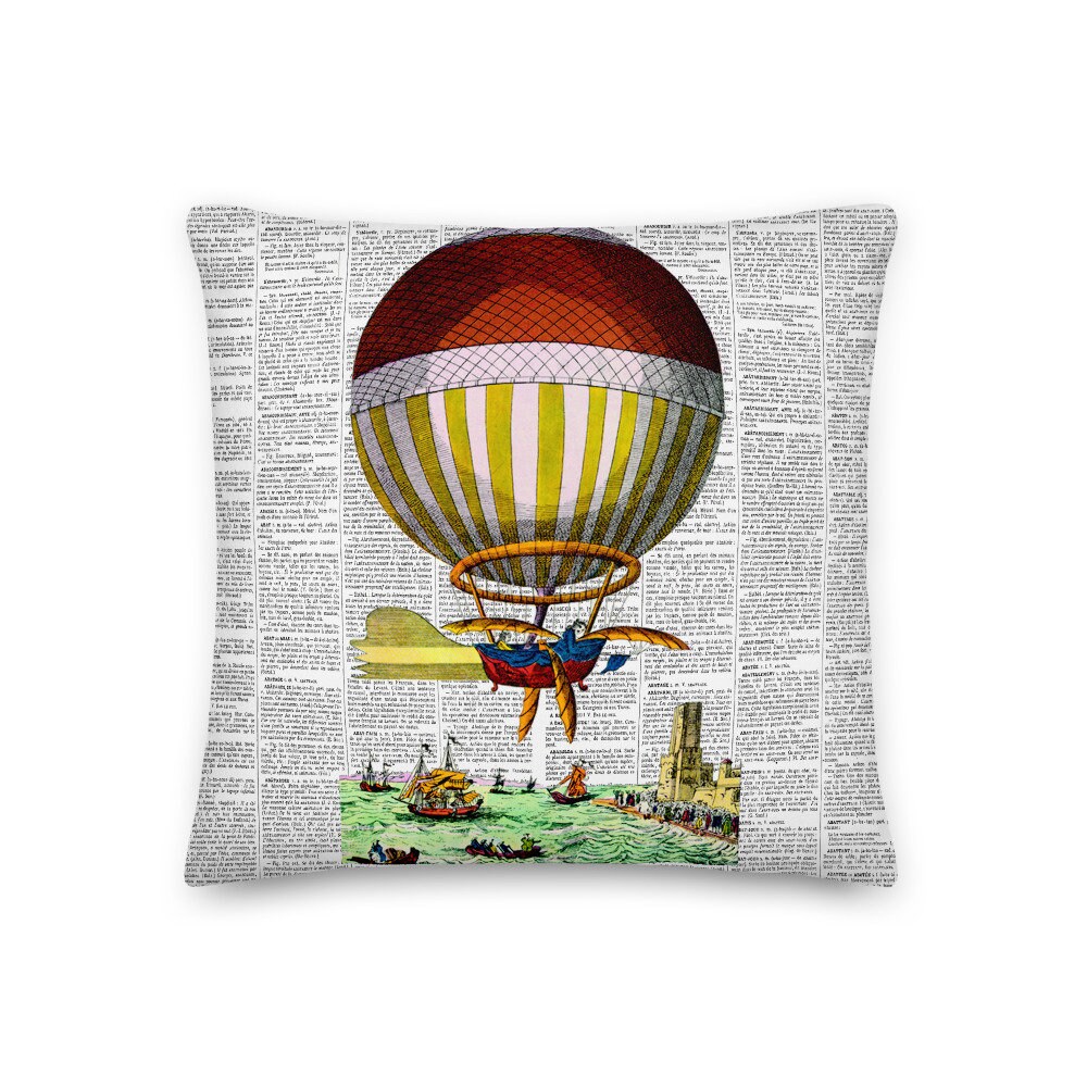 Coussin Décoratif Style Vintage en Tissu Imprimé Montgolfière Traversée de La Manche