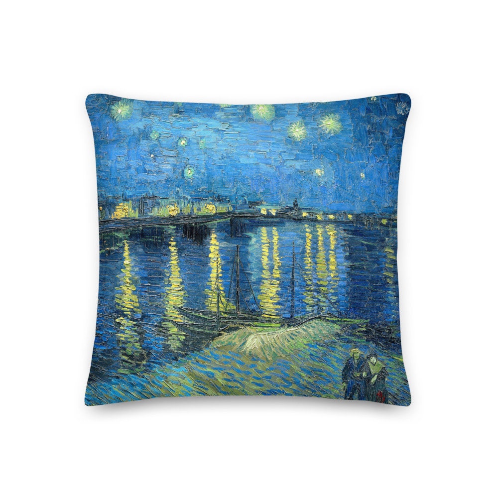 Coussin Décoratif en Tissu Imprimé Van Gogh Nuit Étoilée sur Le Rhône