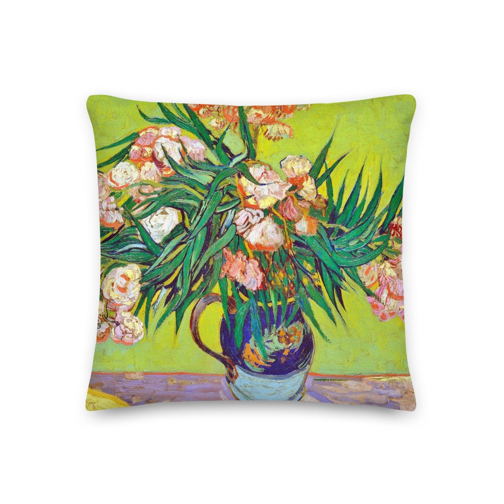 Coussin Décoratif en Tissu Imprimé Van Gogh Vase de Lauriers Roses et Livres