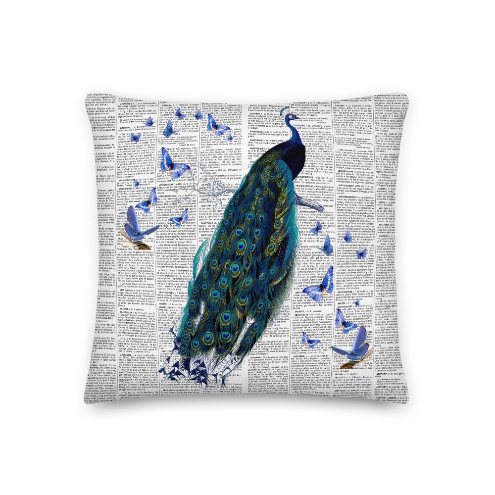 Coussin Décoratif Style Vintage en Tissu Imprimé Paon