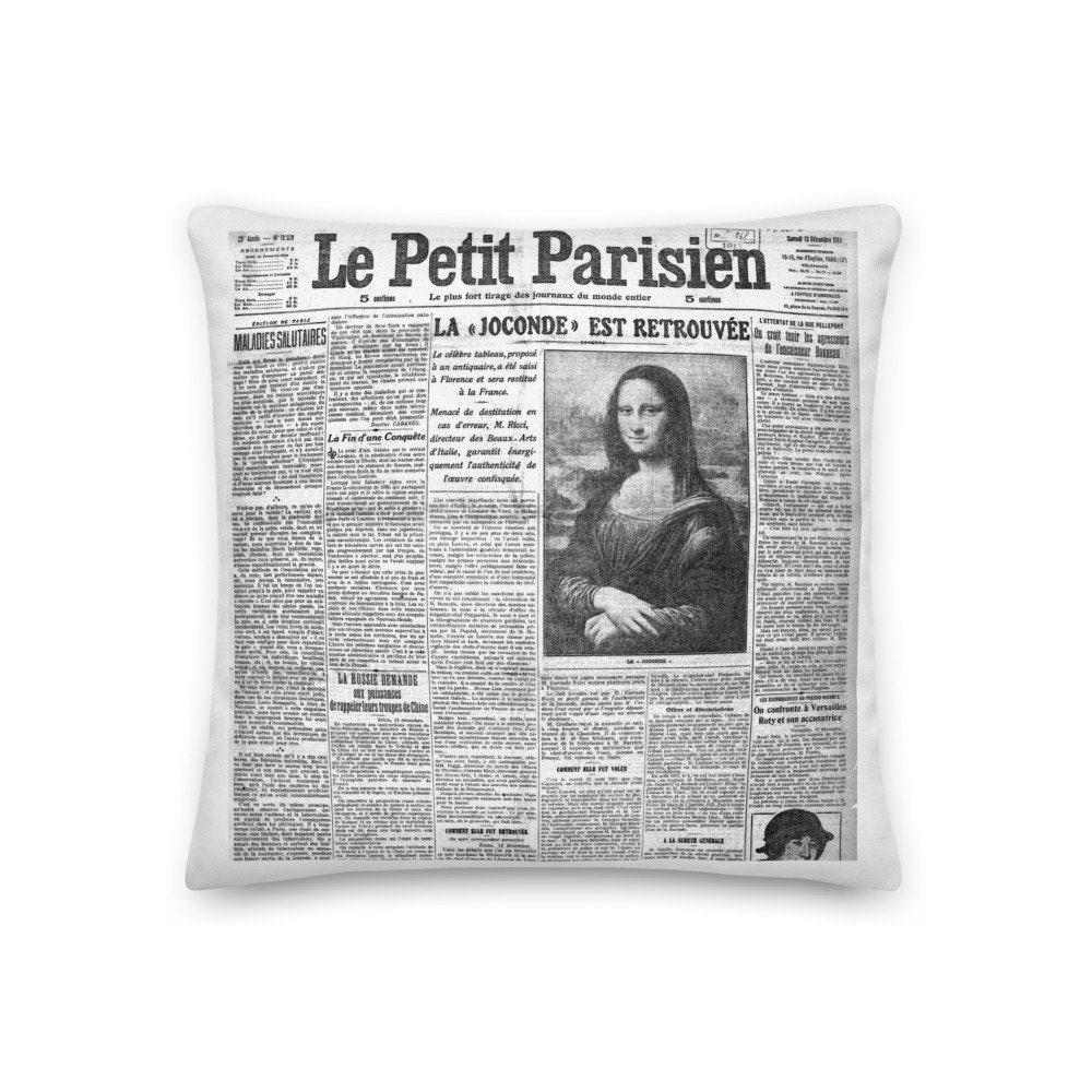 Coussin Décoratif Style Vintage Vieux Journaux Le Petit Parisien La Joconde Est Retrouvée
