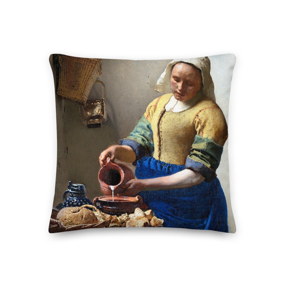 Coussin Décoratif en Tissu Imprimé Vermeer La Laitière