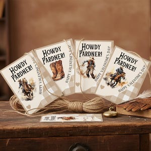 Cowboy Valentine's Day Cards, Digital Download, Boy/Girl Western Class Valentines