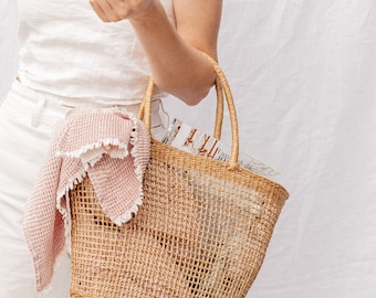 Handmade Straw Beach Bag: Woven Market Basket