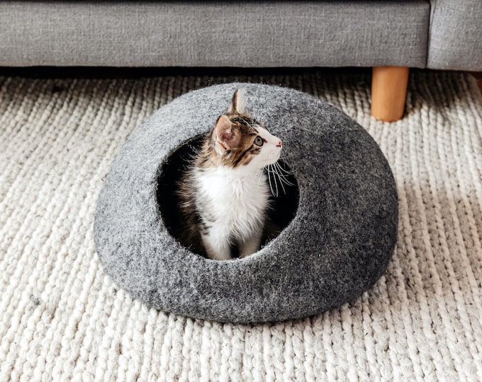 Wool Felt Cat Cave |  Handmade Cat Bed