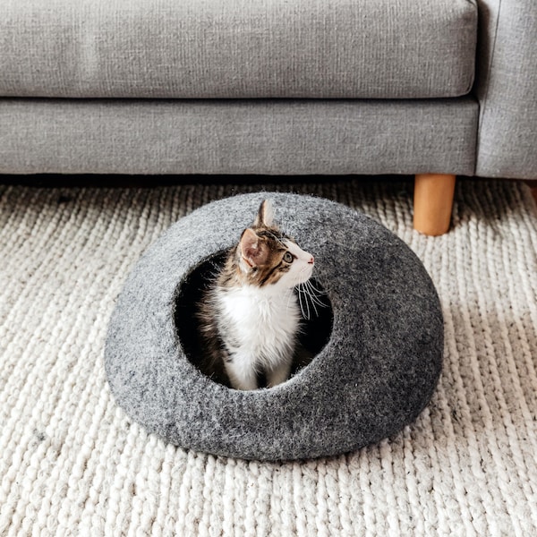 Wollfilz Katzenhöhle | Handgefertigtes Katzenbett