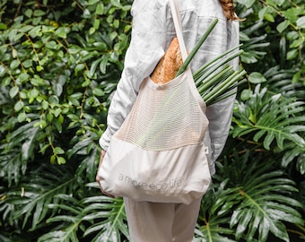 Large Organic Cotton Half Mesh Bag | Eco-friendly Reusable Shopping Bag