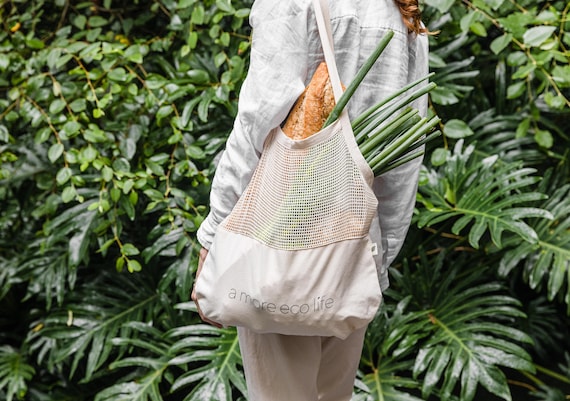 Large Organic Cotton Half Mesh Bag Eco-friendly Reusable Shopping Bag 