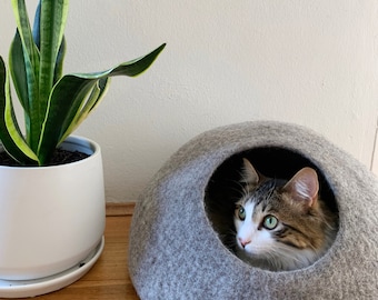 Wool Felt Cat Cave |  Handmade Cat Bed