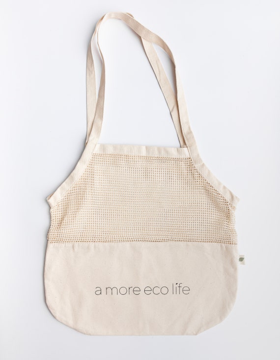 Large Organic Cotton Half Mesh Bag Eco friendly Reusable Shopping Bag Etsy
