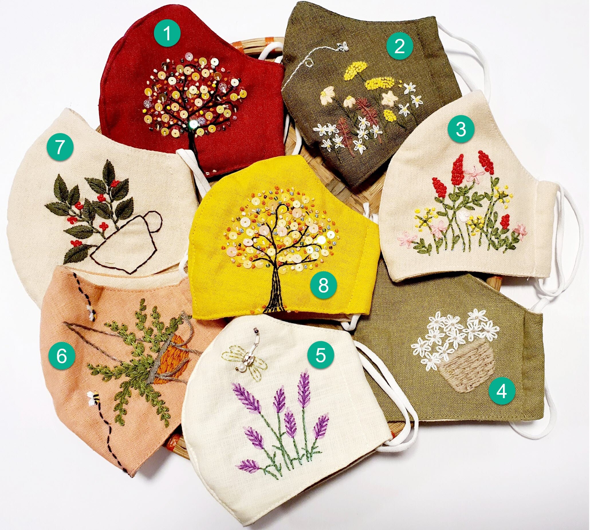 Full Set Flower Embroidery Mask Embroidery Mask Flower Mask Etsy