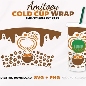 Love Coffee SVG Full wrap, Coffee Latte art Coffee lover Cappuccino Espresso for Cold Cup 24 Oz | SVG, PNG, Dxf files Digital download.