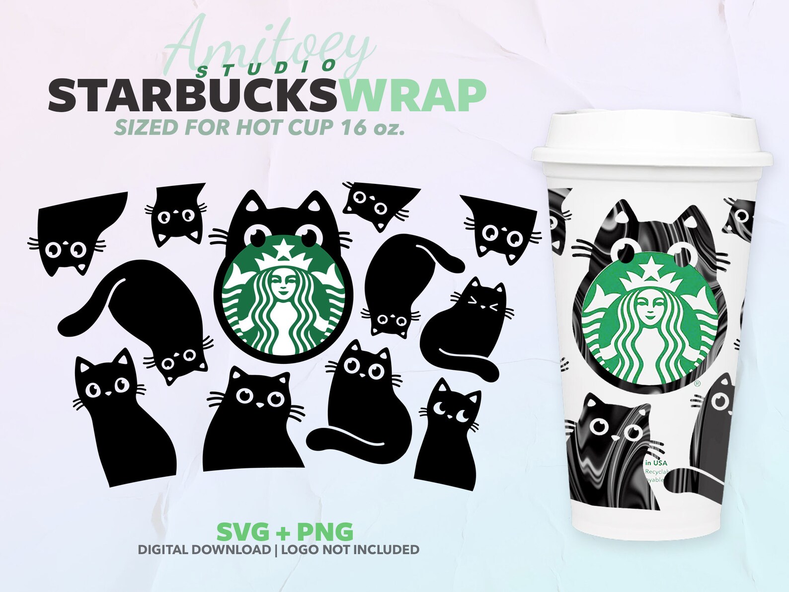 Black Cat Starbucks Wrap SVG Animal Starbucks Wrap for Hot Cup Etsy UK