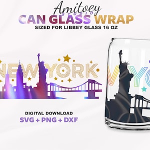 New York NYC Usa Full Wrap Svg Beer Can Statue of Liberty Can Glass per Libbey Glass 16 oz SVG, PNG, dfx Files for Cricut Digital download