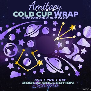 Schorpioen Zodiac Galaxy SVG Volledige wrap, Universe Sky Star Saturn voor Cold Cup 24 Oz | SVG, PNG, Dxf-bestanden digitale download.