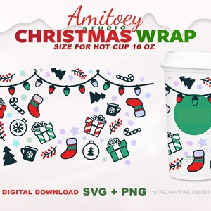 Christmas Gift SVG full wrap, Merry Christmas Socks Snow Winter for Hot Cup 16 Oz | SVG, PNG files Digital download.