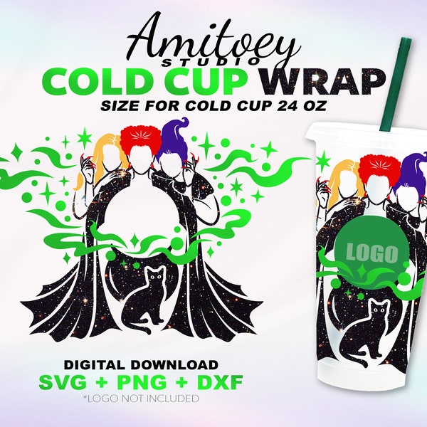 Witches Halloween SVG full wrap Halloween Magic Halloween theme Happy Halloween for Cold Cup 24 Oz | SVG, PNG, Dxf Files