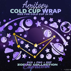 Capricornus Zodiac Galaxy SVG Volledige wrap, Universe Sky Star Saturnus voor Cold Cup 24 Oz | SVG, PNG, Dxf-bestanden digitale download.