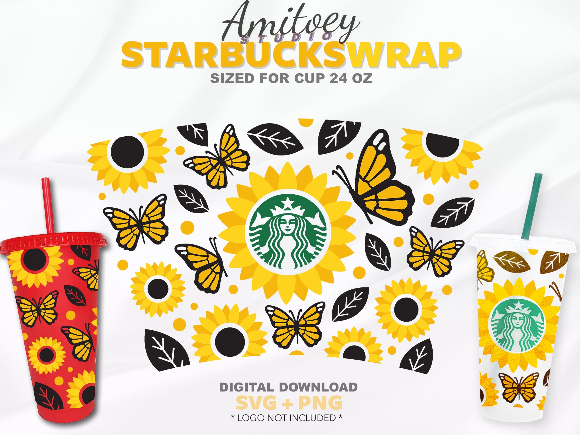 Download Sunflower and Butterfly Full Wrap SVG For Starbucks hot | Etsy