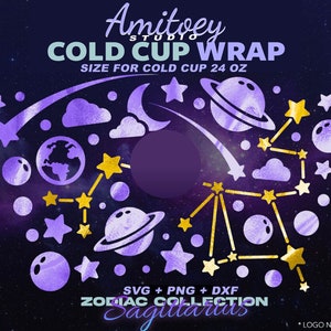 Boogschutter Zodiac Galaxy SVG Volledige wrap, Universe Sky Star Saturnus voor Cold Cup 24 Oz | SVG, PNG, Dxf-bestanden digitale download.