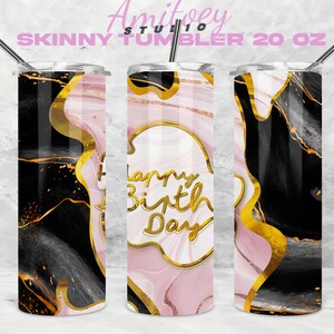 Joyeux anniversaire Skinny Tumbler 20 oz png Fleur de soleil PNG Skinny Tumbler Sublimation pour | droite / effilée Téléchargement numérique de fichier PNG