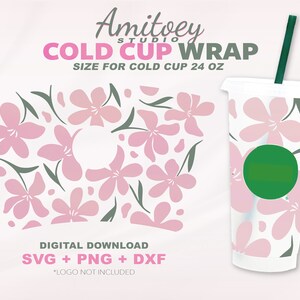 Pretty Flowers SVG Full wrap, Nature Blossom Flower Gifts for Cold Cup 24 Oz l SVG, PNG, Dxf Files Descarga digital.