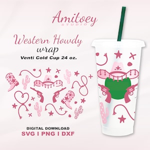 Western Cowboy und Cowgirl SVG Full Wrap für Cold Cup 24 oz. l SVG-, PNG- und Dxf-Dateien. Digitaler Download.