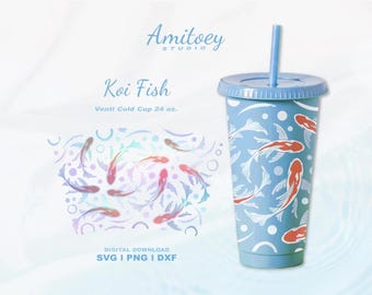 Adesivo con motivo a pesci koi per bicchieri Venti da 24 oz, SVG PNG DXF (download digitale)