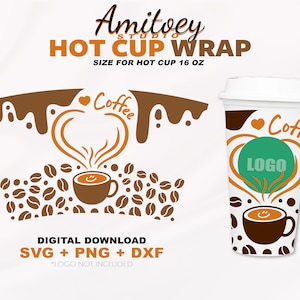 Love Coffee SVG Full wrap, Coffee Latte art Coffee lover Cappuccino Espresso for Hot Cup 16 Oz | SVG, PNG, Dxf files Digital download.