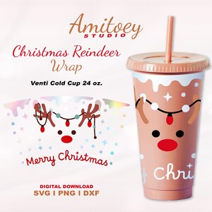 Frohe Weihnachten und Rentier Full wrap SVG für Cold Cup 24 oz. [Kein Loch] Frohe Feiertage und Schnee. l SVG, PNG, Dxf Dateien Digitaler Download.